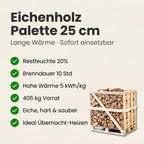 Halbe Palette kammergetrocknetes gespalten Birke Brennholz 25cm